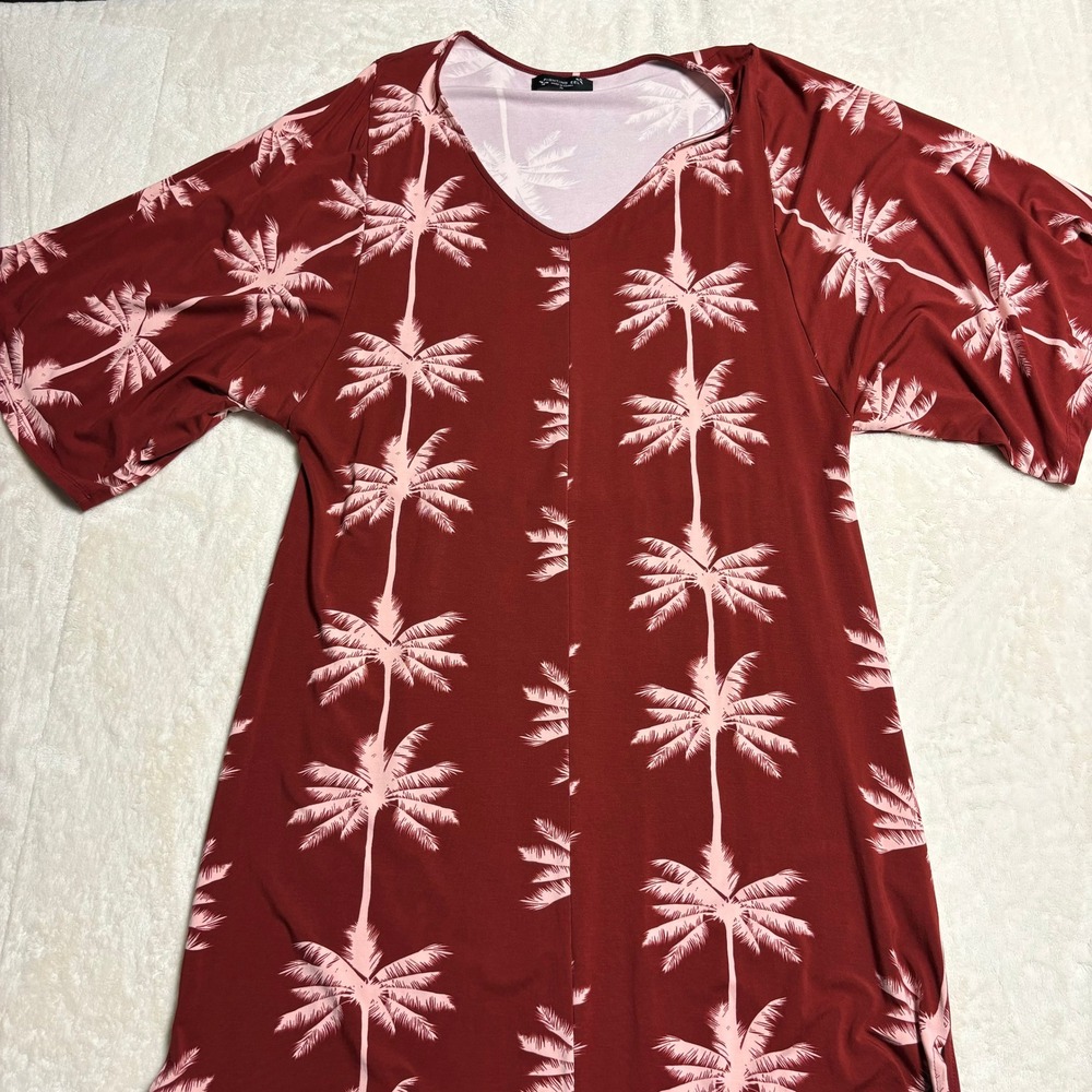 Fighting Eel Women Maxi Dress Size XL La Palme V Neck Hawaii Modal Side Slits